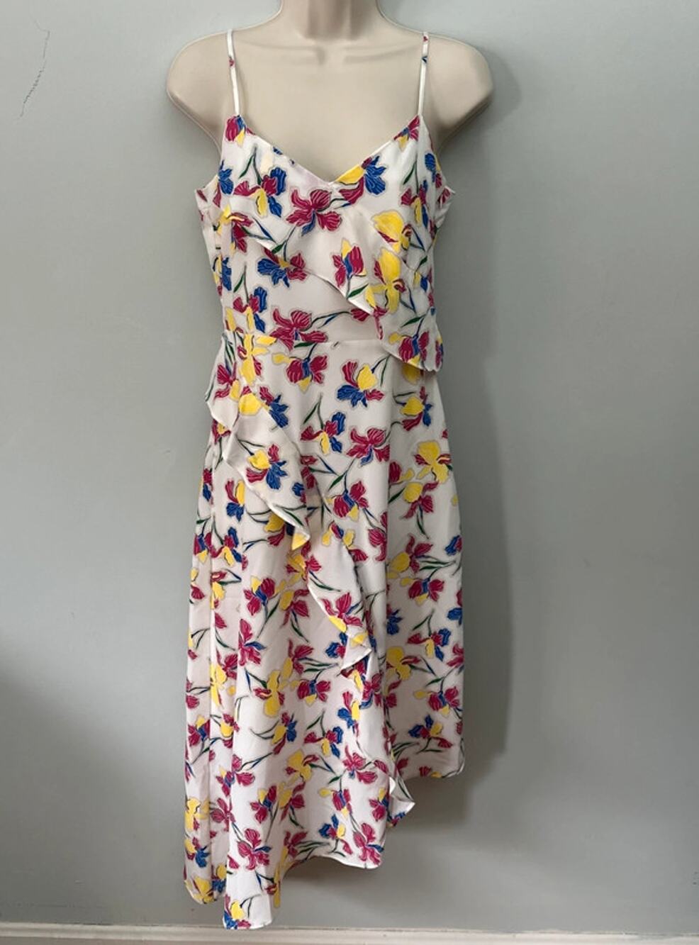 Banana Republic Factory Dress 0 White Floral Strappy Asymmetric Fairy Garden